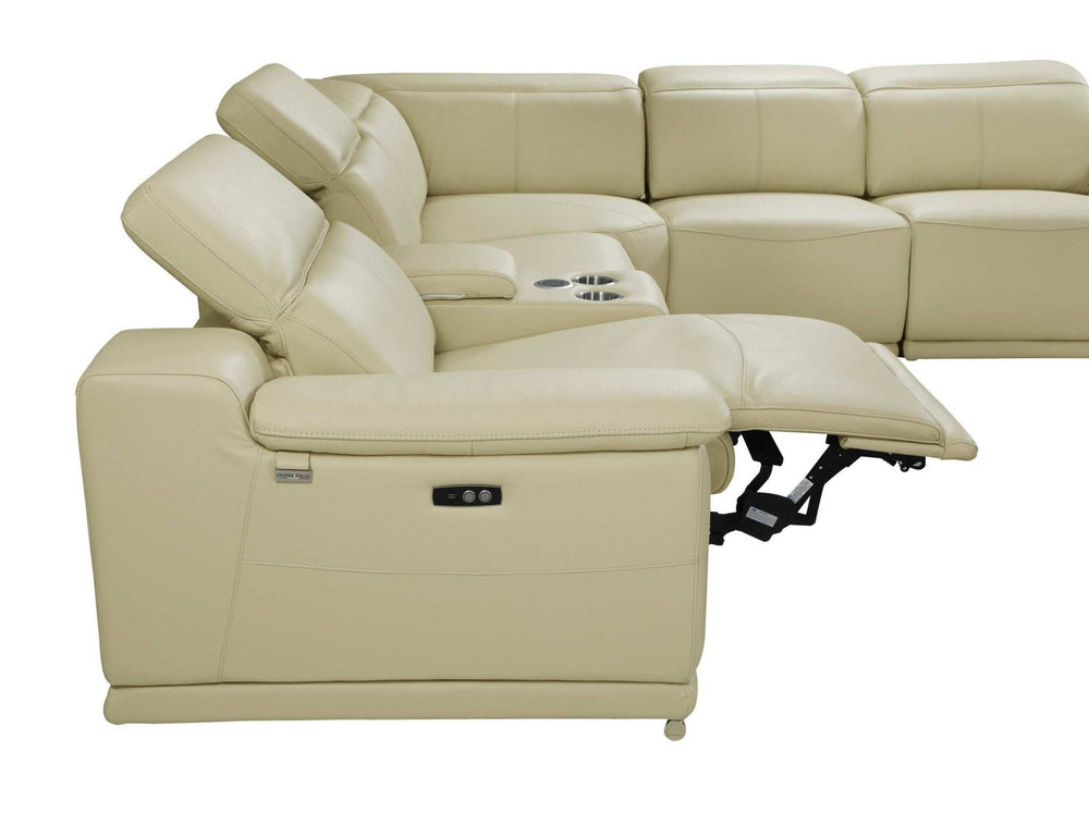Beige Italian Leather Power Reclining U Shaped Eight Piece Corner Sectional With Console - Homeroots - Flyclothing LLC