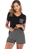 Striped Short Sleeve Top and Shorts Lounge Set - Trendsi - Flyclothing LLC
