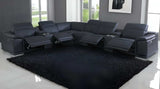 Black Italian Leather Power Reclining U Shaped Eight Piece Corner Sectional With Console - Homeroots - Flyclothing LLC