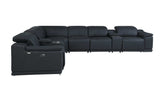 Black Italian Leather Power Reclining U Shaped Eight Piece Corner Sectional With Console - Homeroots - Flyclothing LLC