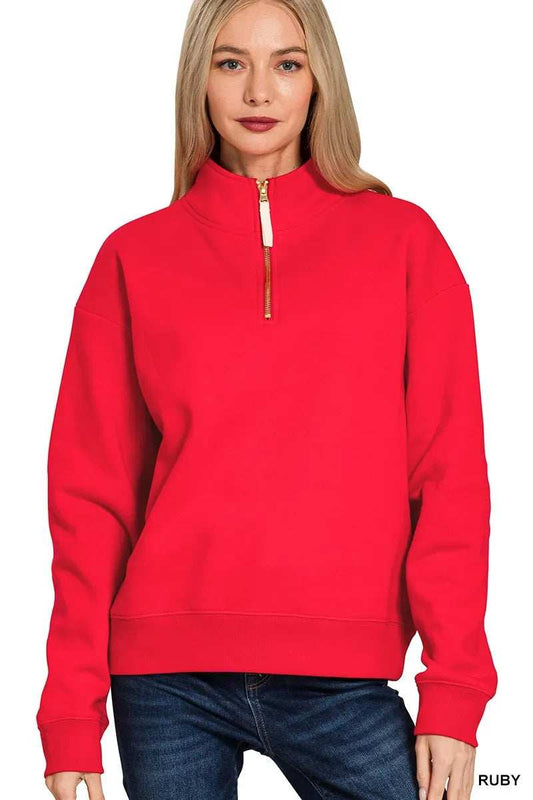Zenana Fleece Half Zip Sweatshirt - Trendsi - Flyclothing LLC
