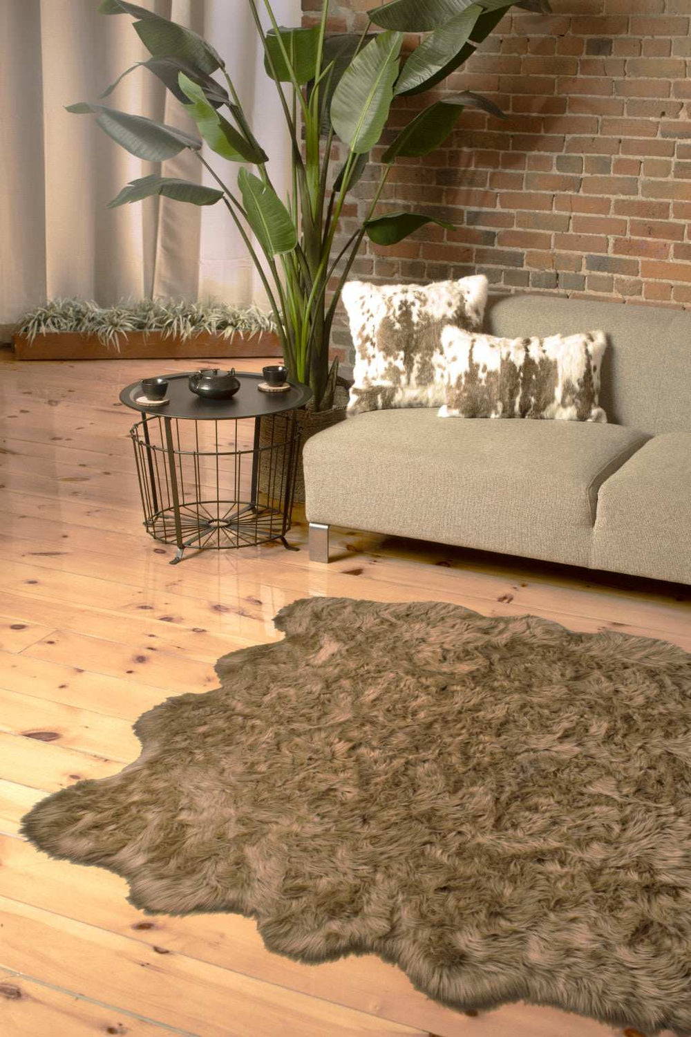 6' X 6' Taupe Wool Sheepskin Handmade Area Rug - Homeroots - Flyclothing LLC