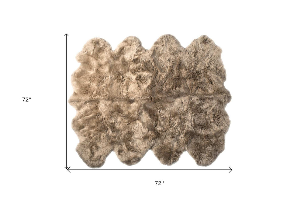 6' X 6' Taupe Wool Sheepskin Handmade Area Rug - Homeroots - Flyclothing LLC