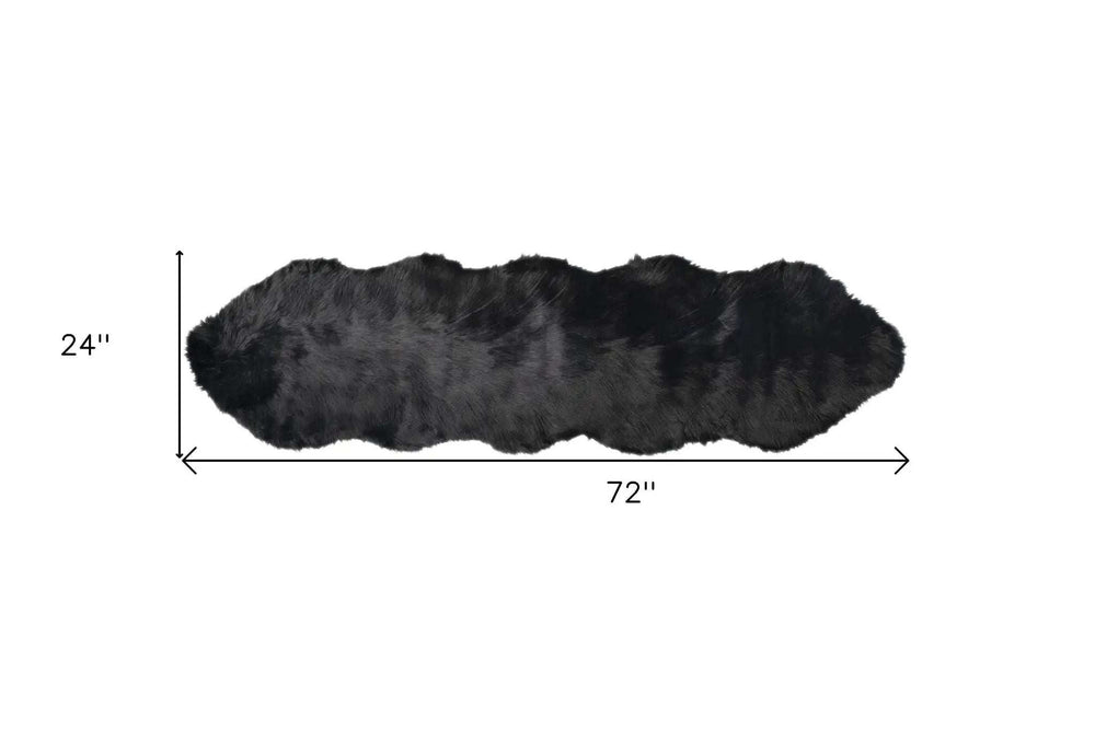 2' X 6' Black Faux Fur Washable Non Skid Area Rug - Homeroots - Flyclothing LLC