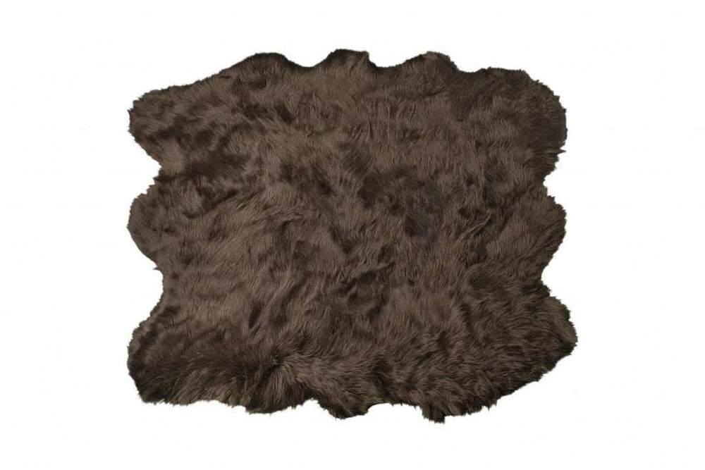 5' X 6' Chocolate Faux Sheepskin Non Skid Area Rug - Homeroots - Flyclothing LLC