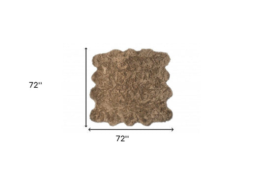 6' X 6' Tan Faux Fur Washable Non Skid Area Rug - Homeroots - Flyclothing LLC