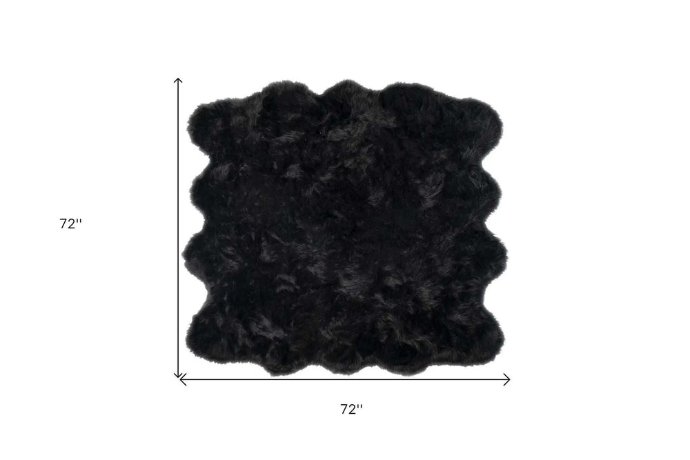 6' X 6' Black Faux Fur Washable Non Skid Area Rug - Homeroots - Flyclothing LLC