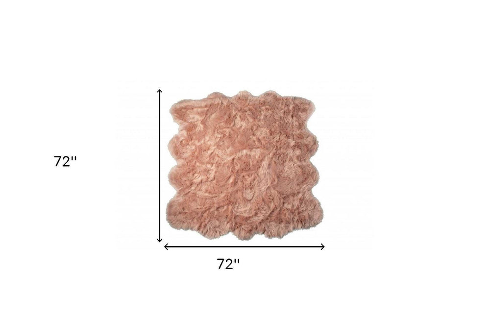 6' X 6' Dusty Rose Faux Fur Washable Non Skid Area Rug - Homeroots - Flyclothing LLC