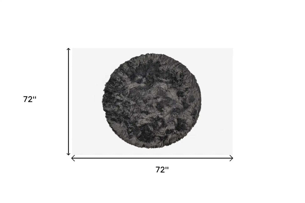 6' X 6' Grey Round Faux Fur Washable Non Skid Area Rug - Homeroots - Flyclothing LLC