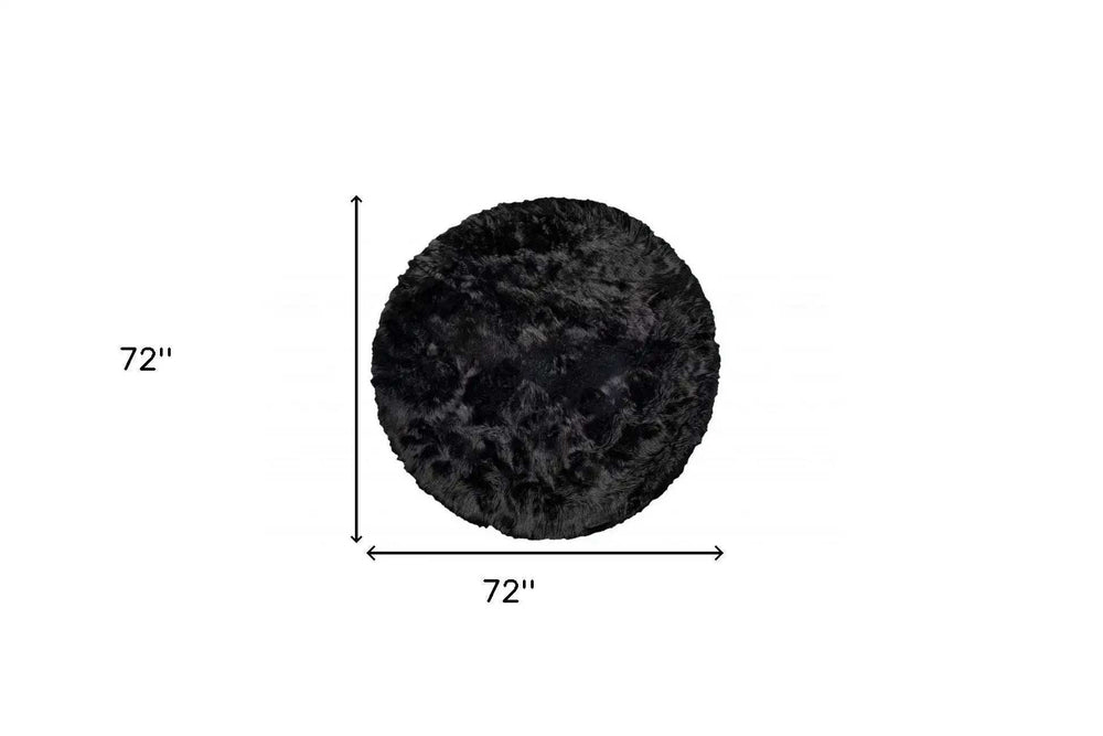 6' X 6' Black Round Faux Fur Washable Non Skid Area Rug - Homeroots - Flyclothing LLC