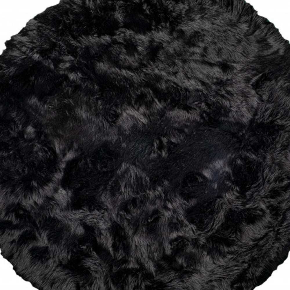 6' X 6' Black Round Faux Fur Washable Non Skid Area Rug - Homeroots - Flyclothing LLC