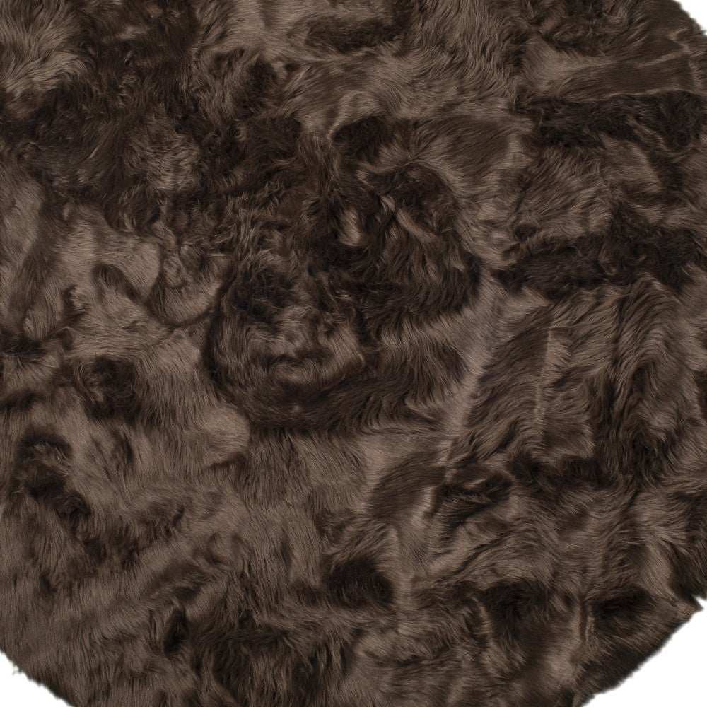 6' X 6' Chocolate Round Faux Fur Washable Non Skid Area Rug - Homeroots - Flyclothing LLC
