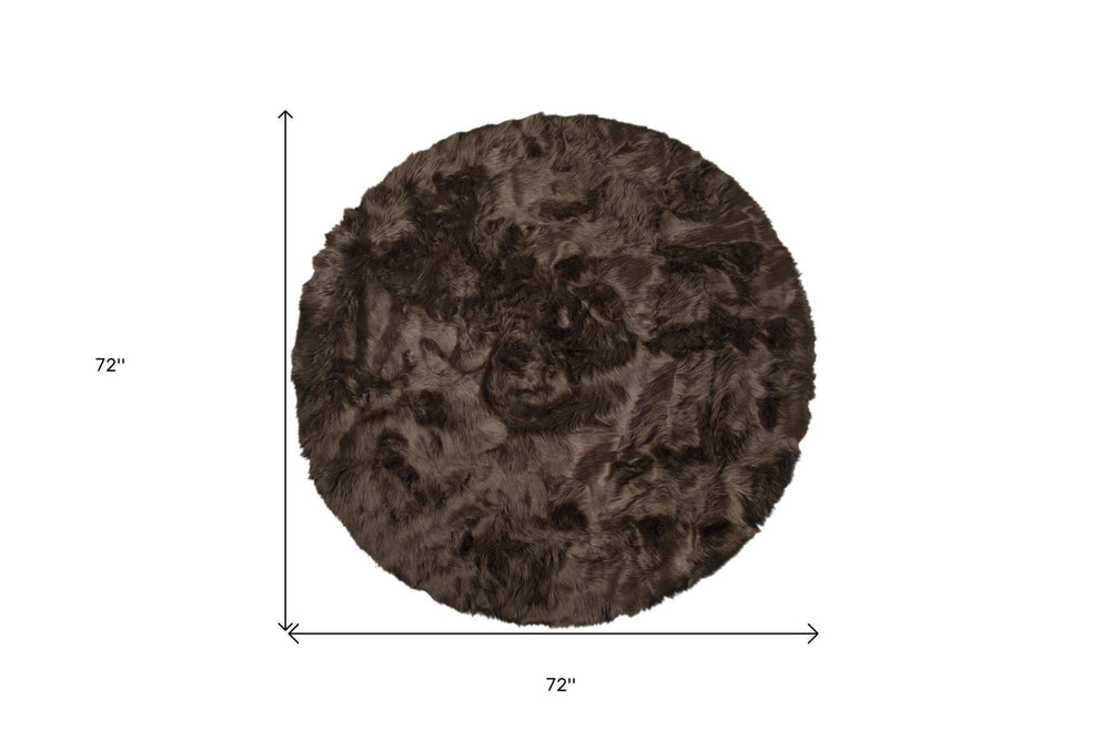 6' X 6' Chocolate Round Faux Fur Washable Non Skid Area Rug - Homeroots - Flyclothing LLC