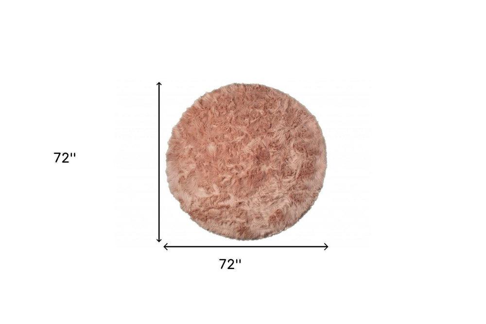 6' X 6' Dusty Rose Round Faux Fur Washable Non Skid Area Rug - Homeroots - Flyclothing LLC