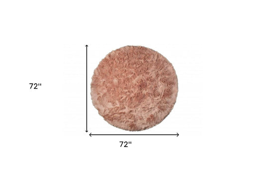 6' X 6' Dusty Rose Round Faux Fur Washable Non Skid Area Rug - Homeroots - Flyclothing LLC
