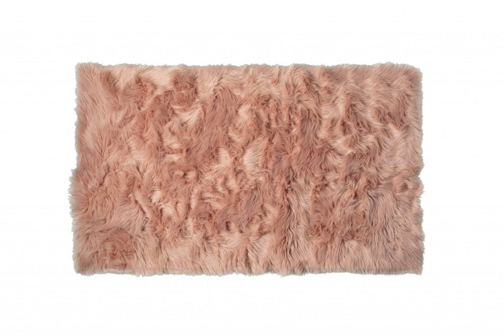 3' X 5' Dusty Rose Faux Fur Non Skid Area Rug - Homeroots - Flyclothing LLC