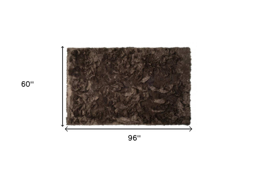 5' X 8' Chocolate Faux Fur Non Skid Area Rug - Homeroots - Flyclothing LLC