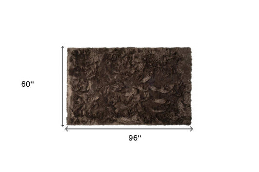 5' X 8' Chocolate Faux Fur Non Skid Area Rug - Homeroots - Flyclothing LLC