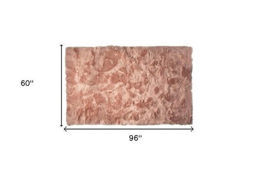 5' X 8' Dusty Rose Faux Fur Non Skid Area Rug - Homeroots - Flyclothing LLC