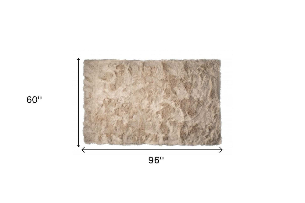 5' X 8' Taupe Faux Fur Non Skid Area Rug - Homeroots - Flyclothing LLC