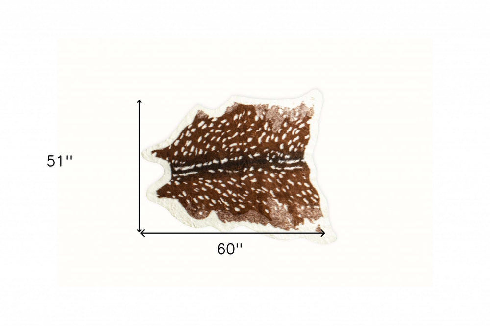 4' X 5' Off White And Brown Faux Cowhide Non Skid Area Rug - Homeroots - Flyclothing LLC