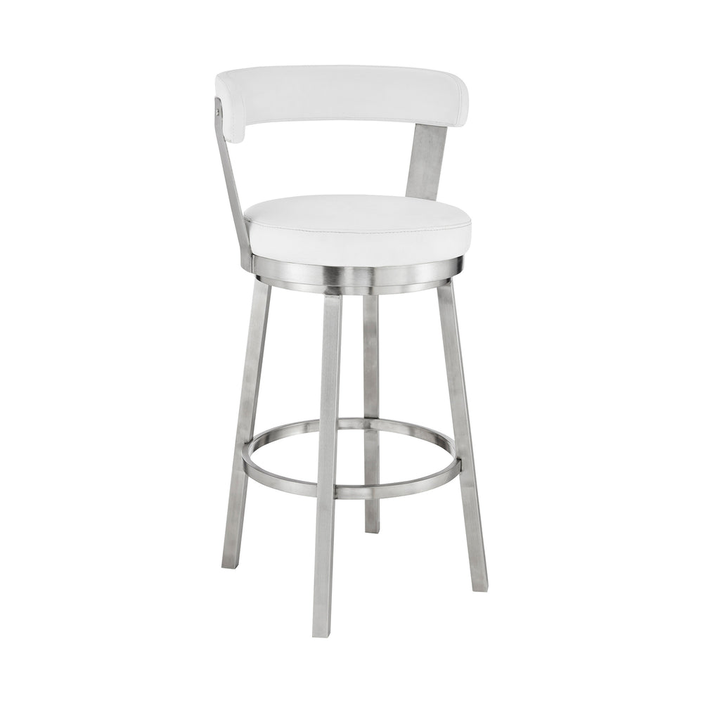 30" White And Silver Iron Swivel Backless Bar Height Bar Chair - Homeroots - Flyclothing LLC