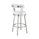 30" White And Silver Iron Swivel Backless Bar Height Bar Chair - Homeroots - Flyclothing LLC