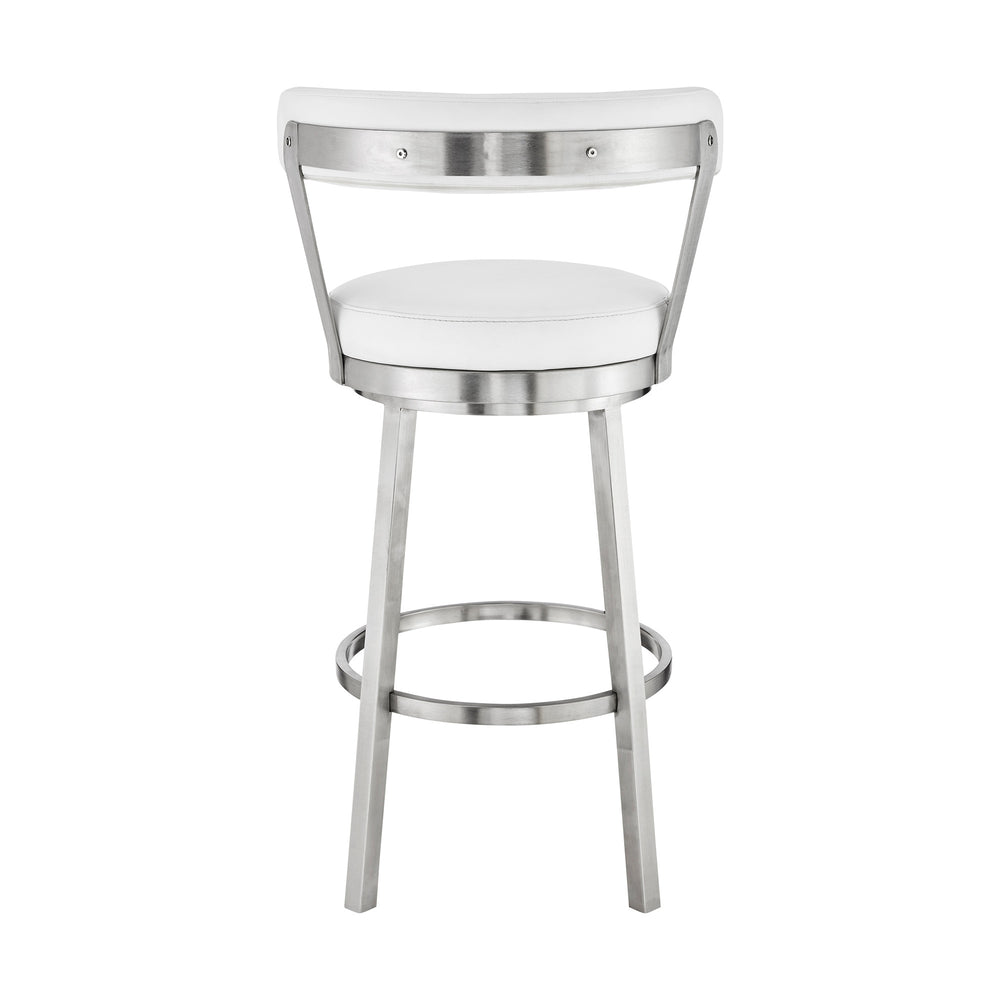 30" White And Silver Iron Swivel Backless Bar Height Bar Chair - Homeroots - Flyclothing LLC