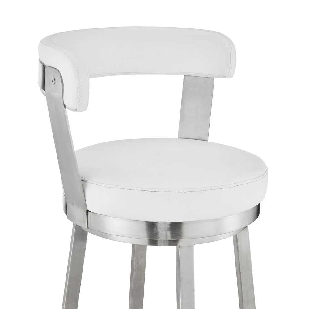 30" White And Silver Iron Swivel Backless Bar Height Bar Chair - Homeroots - Flyclothing LLC