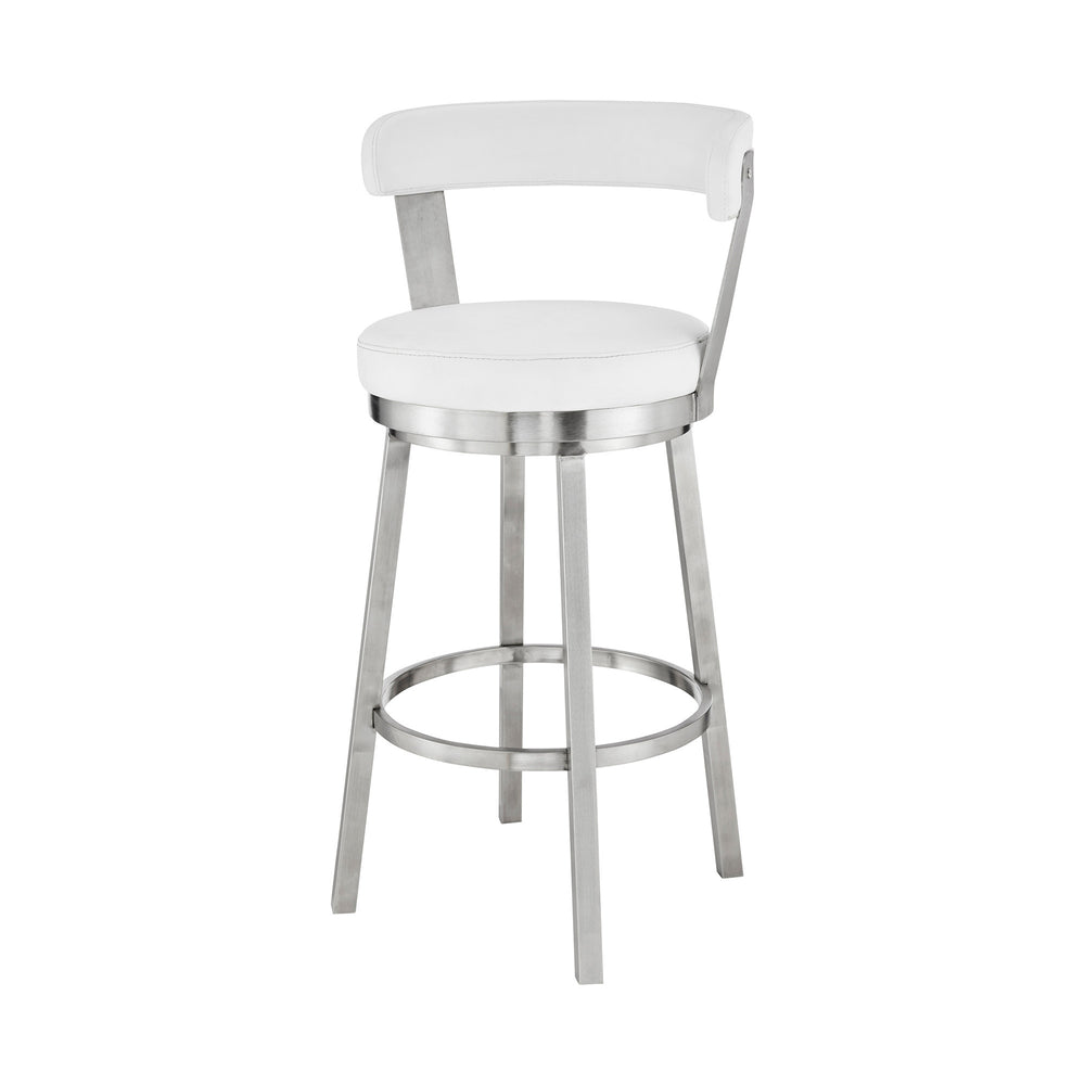 30" White And Silver Iron Swivel Backless Bar Height Bar Chair - Homeroots - Flyclothing LLC