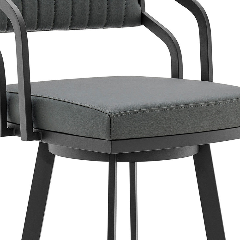26" Gray And Black Iron Swivel Low Back Counter Height Bar Chair - Homeroots - Flyclothing LLC