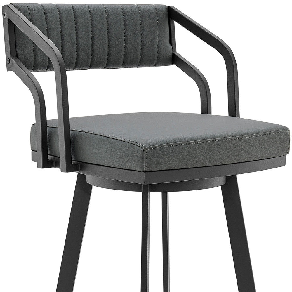 26" Gray And Black Iron Swivel Low Back Counter Height Bar Chair - Homeroots - Flyclothing LLC