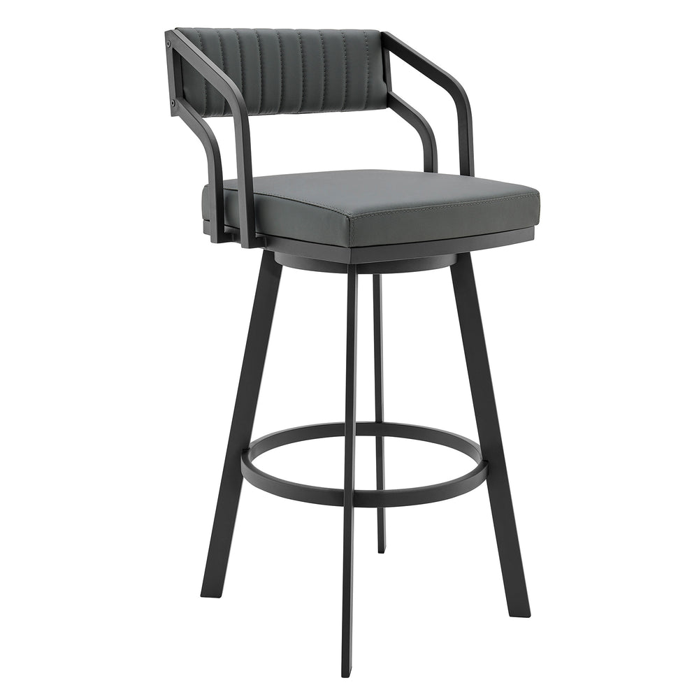 26" Gray And Black Iron Swivel Low Back Counter Height Bar Chair - Homeroots - Flyclothing LLC