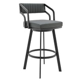 26" Gray And Black Iron Swivel Low Back Counter Height Bar Chair - Homeroots - Flyclothing LLC