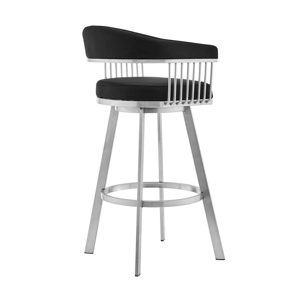 25" Black And Silver Iron Swivel Backless Counter Height Bar Chair - Homeroots - Flyclothing LLC