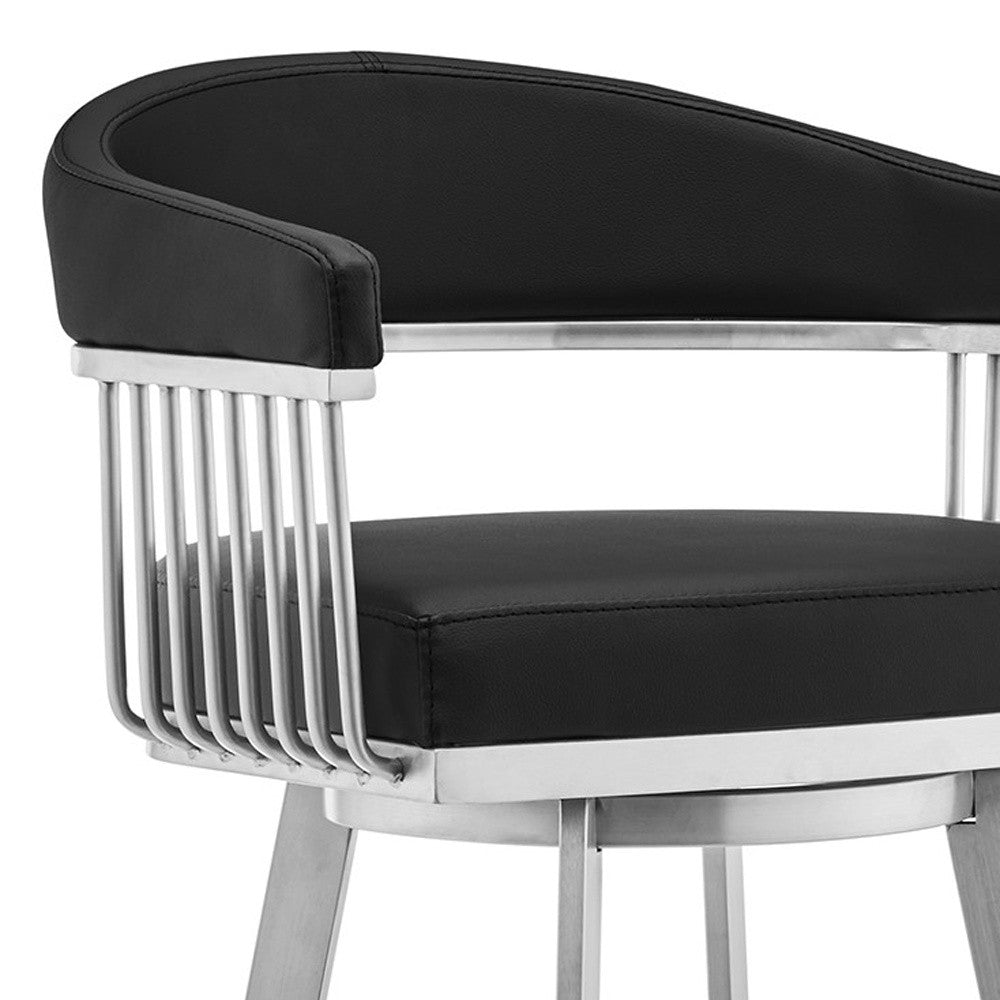 25" Black And Silver Iron Swivel Backless Counter Height Bar Chair - Homeroots - Flyclothing LLC
