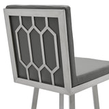 30" Gray And Silver Faux Leather And Iron Swivel Bar Height Bar Chair - Homeroots