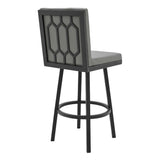 30" Gray And Black Faux Leather And Iron Swivel Bar Height Bar Chair - Homeroots
