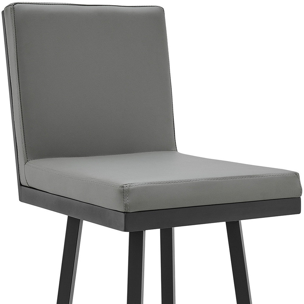 30" Gray And Black Faux Leather And Iron Swivel Bar Height Bar Chair - Homeroots