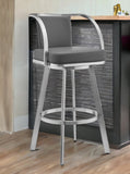 30" Gray And Silver Faux Leather And Iron Swivel Bar Height Bar Chair - Homeroots