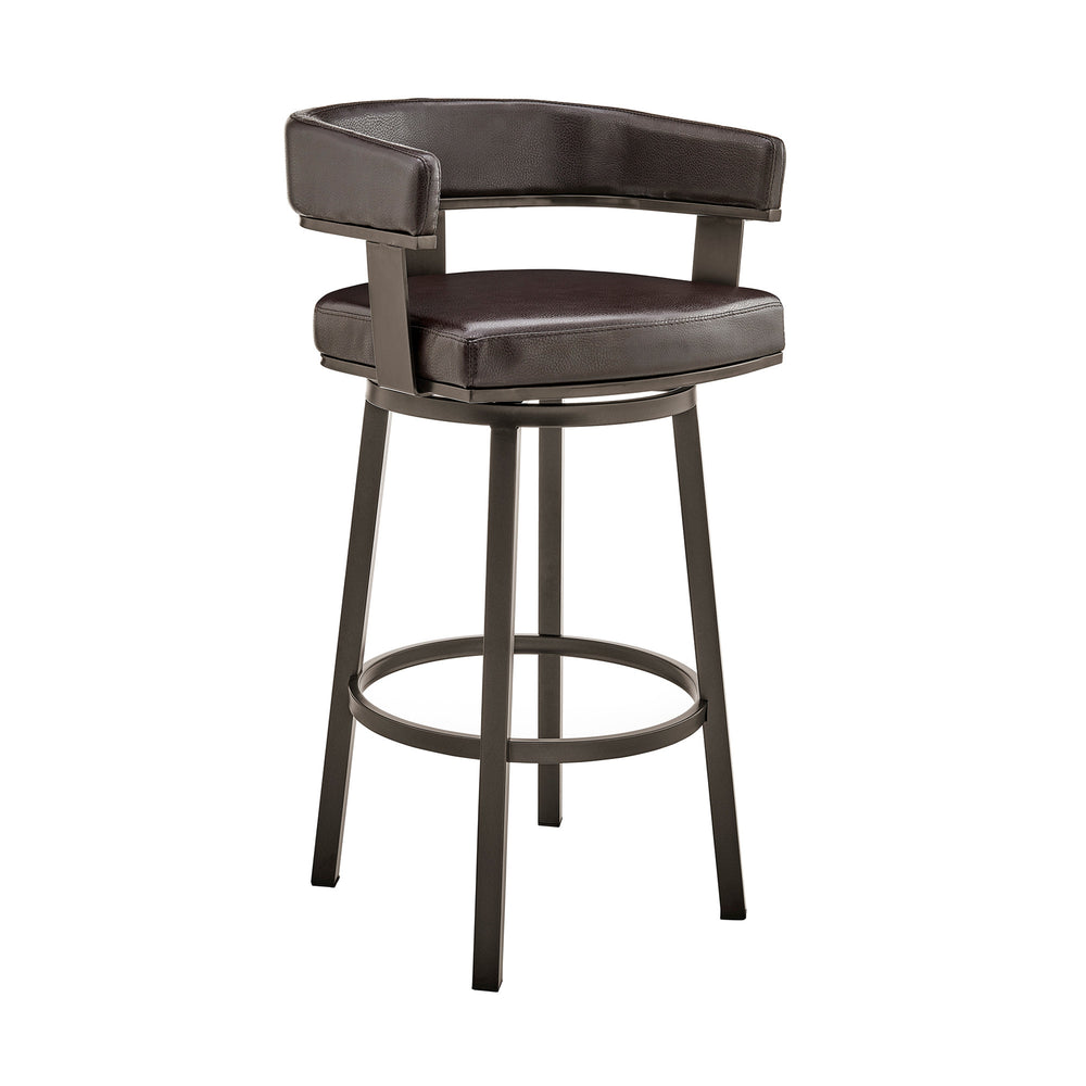 30" Chocolate And Gray Faux Leather And Iron Swivel Low Back Bar Height Bar Chair - Homeroots - Flyclothing LLC