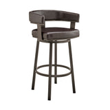 30" Chocolate And Gray Faux Leather And Iron Swivel Low Back Bar Height Bar Chair - Homeroots - Flyclothing LLC