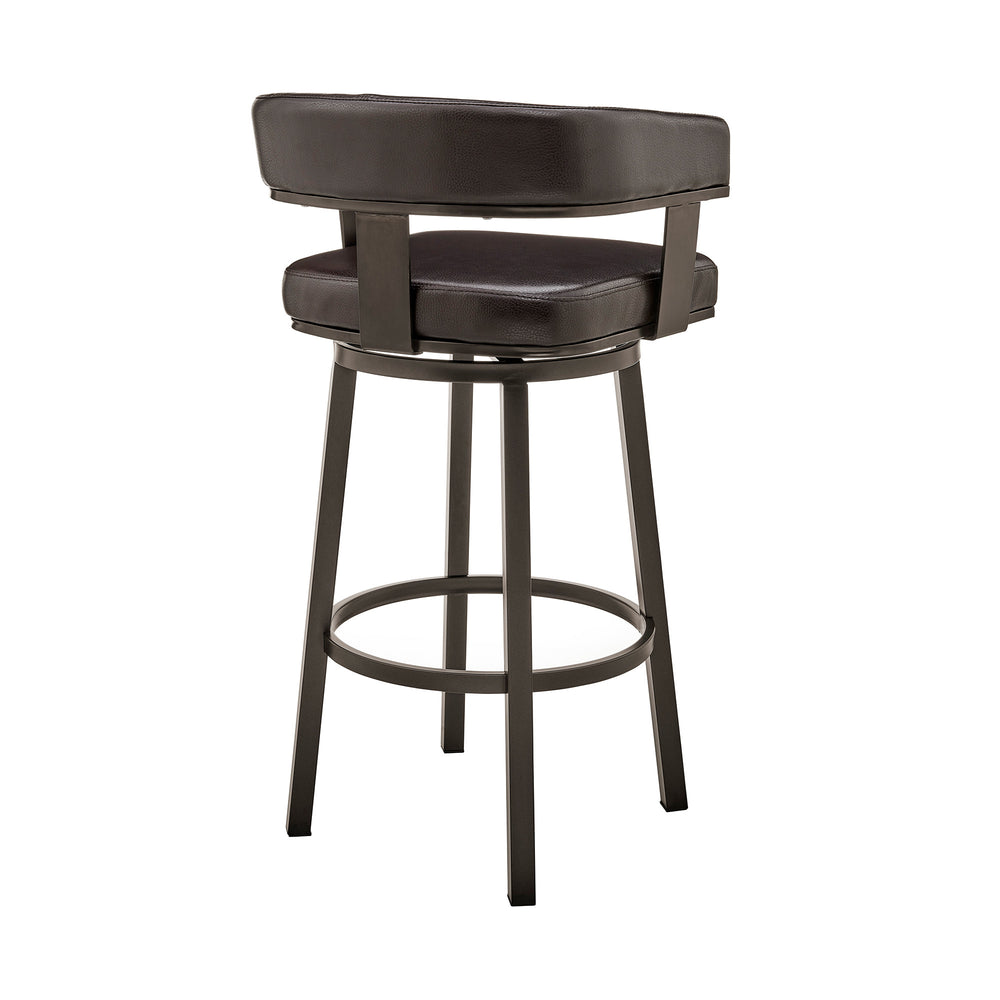 30" Chocolate And Gray Faux Leather And Iron Swivel Low Back Bar Height Bar Chair - Homeroots - Flyclothing LLC