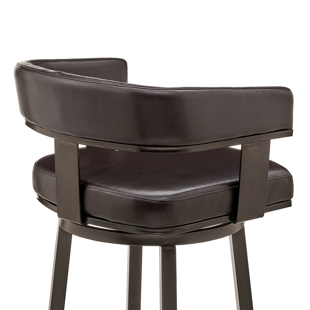 30" Chocolate And Gray Faux Leather And Iron Swivel Low Back Bar Height Bar Chair - Homeroots - Flyclothing LLC