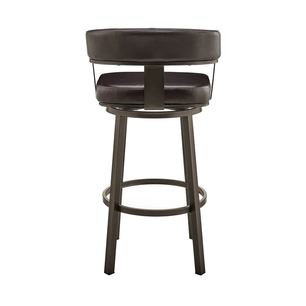 30" Chocolate And Gray Faux Leather And Iron Swivel Low Back Bar Height Bar Chair - Homeroots - Flyclothing LLC