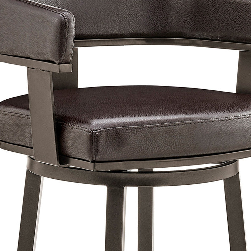 30" Chocolate And Gray Faux Leather And Iron Swivel Low Back Bar Height Bar Chair - Homeroots - Flyclothing LLC