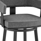 26" Gray And Black Faux Leather And Iron Swivel Low Back Counter Height Bar Chair - Homeroots - Flyclothing LLC