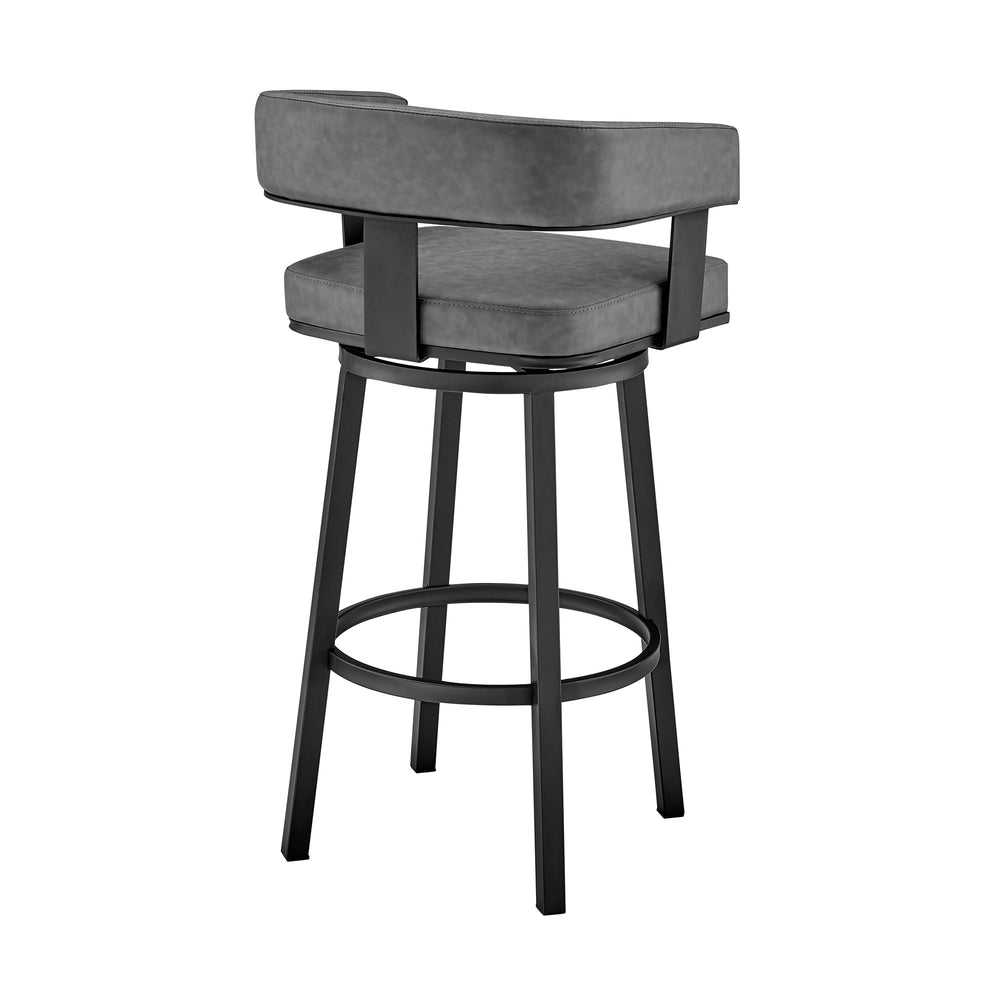 30" Gray And Black Faux Leather And Iron Swivel Low Back Bar Height Bar Chair - Homeroots - Flyclothing LLC