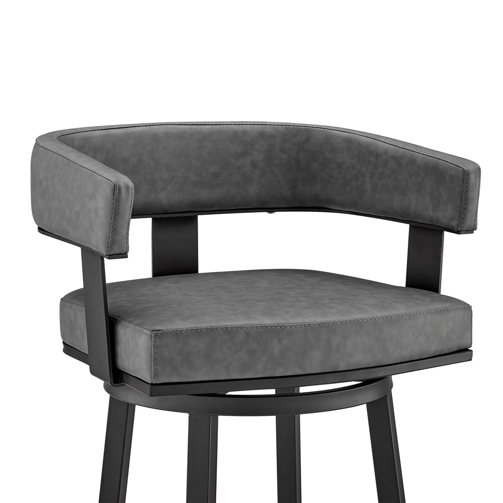 30" Gray And Black Faux Leather And Iron Swivel Low Back Bar Height Bar Chair - Homeroots - Flyclothing LLC
