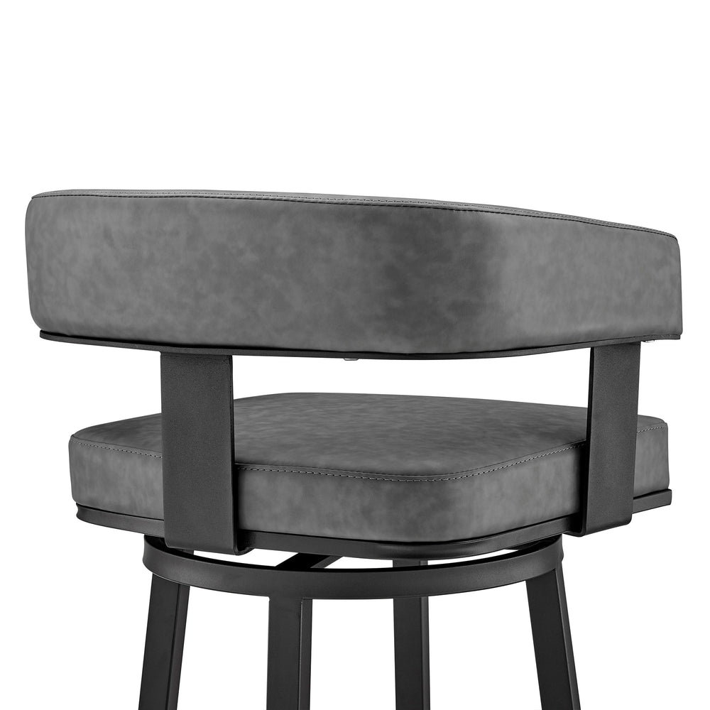 30" Gray And Black Faux Leather And Iron Swivel Low Back Bar Height Bar Chair - Homeroots - Flyclothing LLC